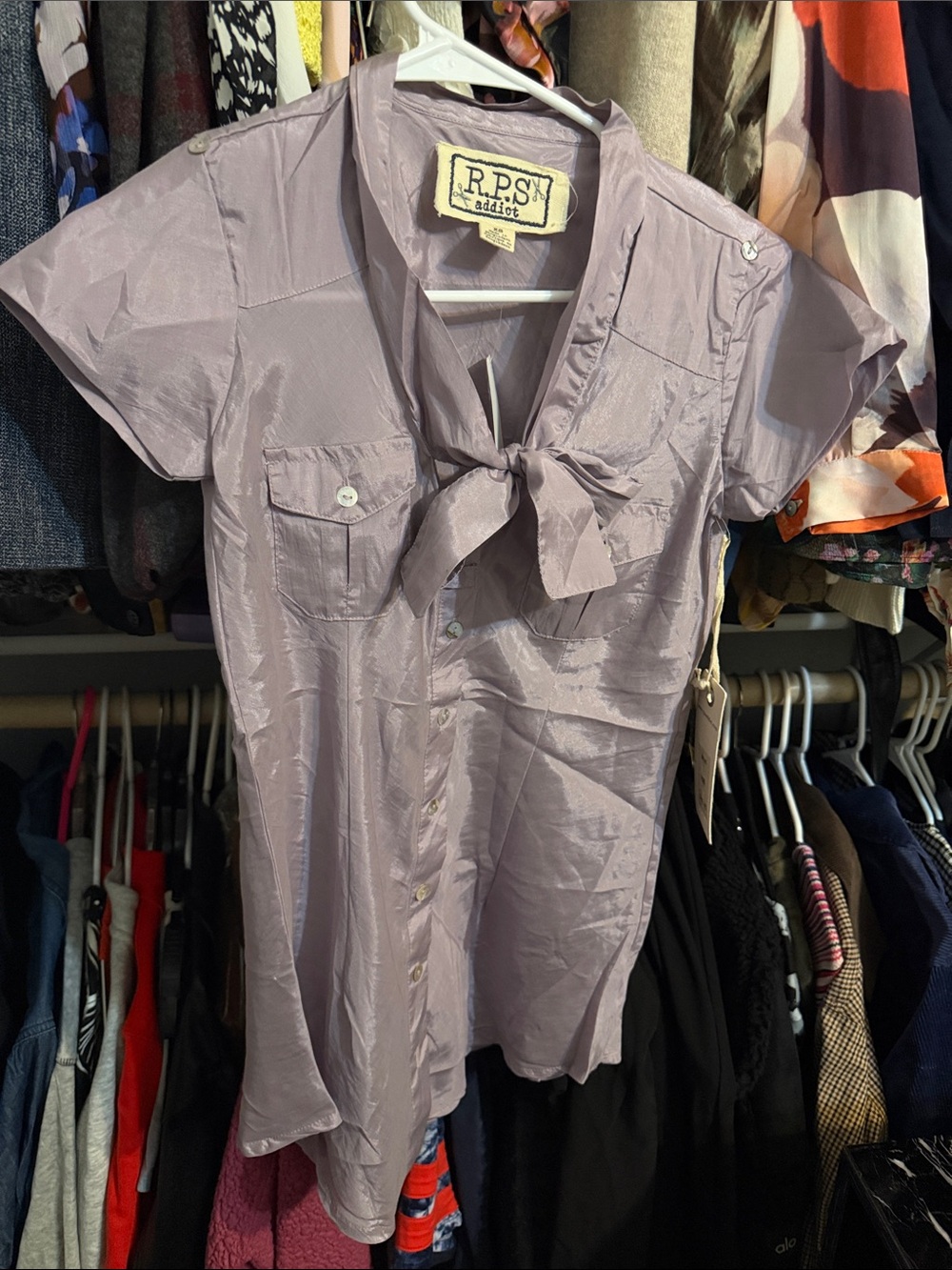 RPS addict purple button up top xs NWT